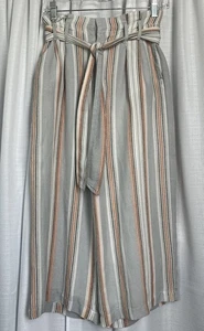 Skies Are Blue Womens Size XS Wide Leg Lined Tie Belt Striped Pants Peach Blue - Picture 1 of 6