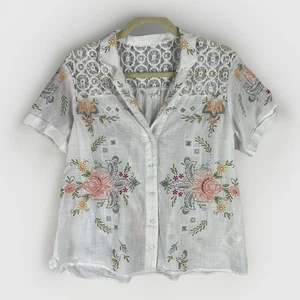 Anthropologie Embroidered Shirt Womens S Lace Boho Floral Cottagecore - Picture 1 of 5