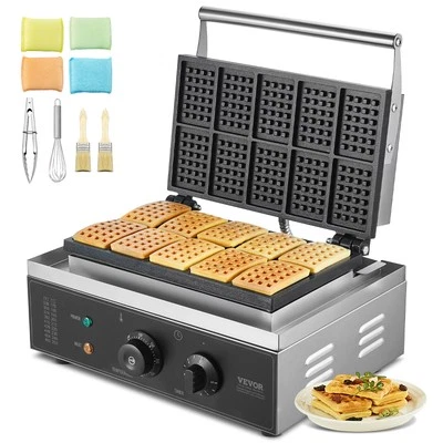 VEVOR Kommerzielle Waffel Maker Waffeleisen 1550W 10 Rechteckige Waffeln Silber - Bild 1 von 4
