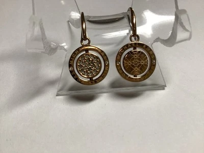 Michael Kors Dangling Circular Emblem Reversible Rose Gold Tone Earrings Accents - Image 1 of 4