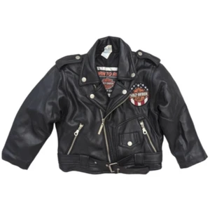 Harley-Davidson VTG Y2K Kids 5YO Faux Leather Biker Moto Jacket Black w/ Patches - Picture 1 of 10