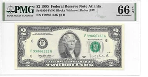 1995 Atlanta $2 FRN (Harder to find FG Block) PMG 66 EPQ GEM UNCIRCULATED - Picture 1 of 6
