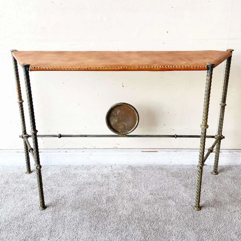 Vintage Wrought Iron Leather Top Console Table Cover