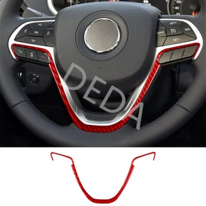 Cubierta de tira de volante interior de fibra de carbono roja para Jeep Cherokee 2014-2018 - Imagen 1 de 13