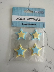 Colorbok Foam Accents 4 Embellishments ~ Blue/Yellow Stars Scrapbooking Crafts - Picture 1 of 4