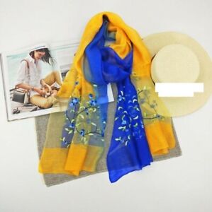 Womens Silk Wool Embroidery Shawl Scarves Soft Ethnic Wrap Neck Stole Spring New
