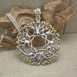 Colgante redondo de plata esterlina árbol de la vida celta 18K acentos joyería KEITH JACK - Imagen 1 de 10