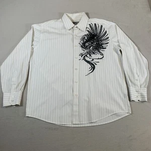 Bruno New York Shirt Mens Large White Grunge Y2K Print Long Sleeve Button Up - Picture 1 of 12