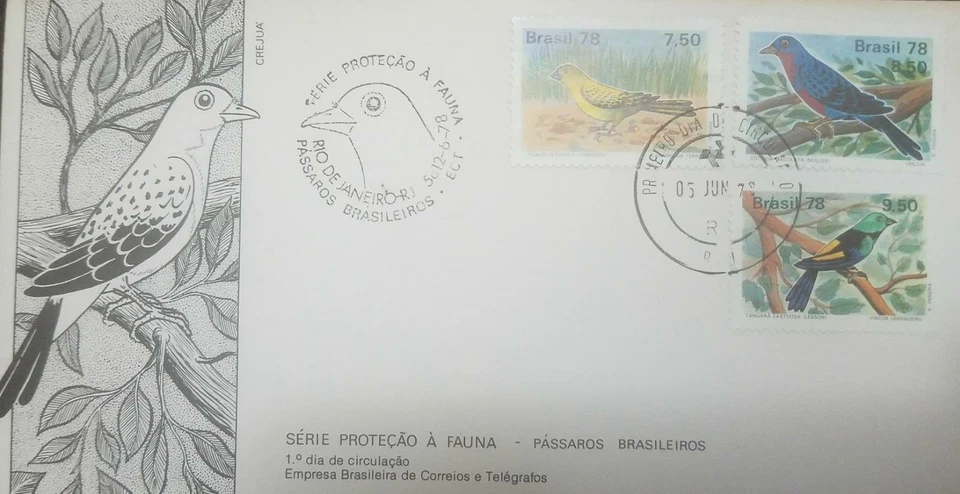 O9 1978 BRAZIL, DOMESTIC BIRD- BRAZILIAN CANARY-CATINGA-TANAGER-FASTUOSA, FDC XF - Image 1 of 1
