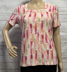 JM Collection Blouse Petite Small Pink Peach Beige Embroidered Swirl Pattern Top - Picture 1 of 14