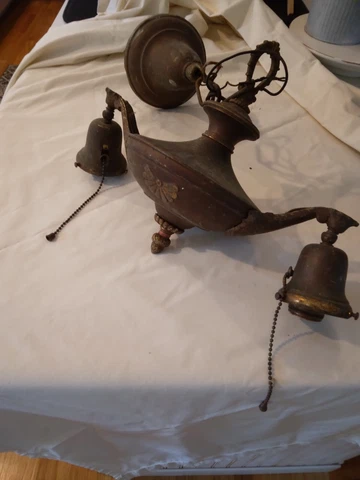 Antique metal/tin 2 arm Art Deco Style Chandelier. Gold  Design. Ceiling cap Cover