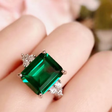 Statement Emerald Ring, Emerald Cut 8 carats (12×10mm) Lab Simulated Emerald,