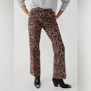 Free People Walker Relaxed Jacquard Paisley Flare Leg Hight Rise Pants Womens 6 - Picture 1 of 12