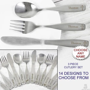 PERSONALISED Engraved Childrens CUTLERY SET. Christening or Birthday Gift Idea - Picture 1 of 16