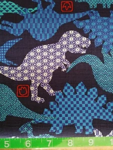 1/2 Half kokka Blue Camo Dino Dobby Cotton Bthy sashiko stitch style special - Picture 1 of 3