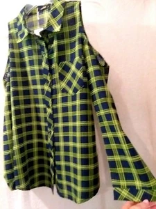 NUEVO Top a Cuadros Hombro Frío Manga Larga Azul Marino-Verde Para Mujer Talla S GEE GEE - Imagen 1 de 12