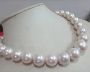 Precioso Collar Perla Blanco Redondo 12-15mm Mar del Sur 18 pulgadas 14k - Imagen 1 de 3