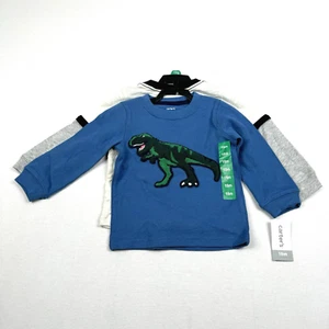 New Carter's 2 Pack Toddler Boys Dinosaur Tee Shirt Top Size 18Month Long Sleeve - Picture 1 of 7