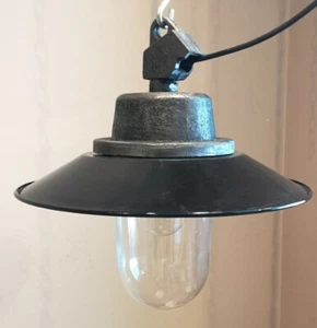 BAUHAUS LEUCHTE ART DECO INDUSTRIE LAMPE EMAILLE SCHIRM Ø 31cm Schwarz LED - Bild 1 von 6