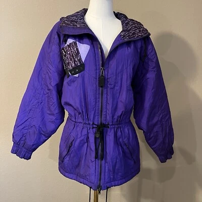 Purple 80’s Kaelin Ski Hooded Zip-Up Waist Tie Pockets Winter Coat Jacket Size 6 - Image 1 of 4