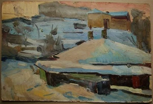Ukrainian Soviet oil painting architecture old house Kiev winter 1950s - Picture 1 of 4