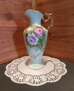 ORNATE VINTAGE LEFTON HAND PAINTED VASE/PITCHER/EWER WITH FOIL LABEL - Foto 1 di 8