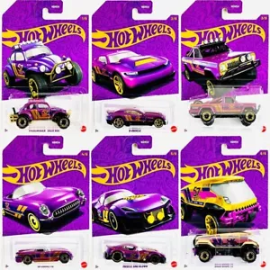 HOTWHEELS diecast car set 1:64 - 57th Anniversary PURPLE & GOLD Set of 6 Mix 1 - Picture 1 of 14