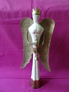 Alter Holz-Engel mit Metall-Flügeln und Trompete 37 cm  /B - Bild 1 von 13