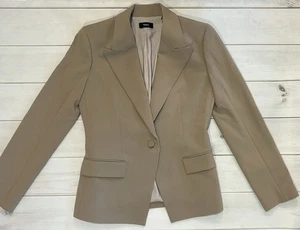 Theory Admiral Crepe Blazer Angled Size 8 Dark Beige Camel - Picture 1 of 13