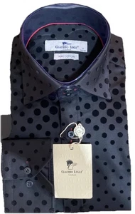 Claudio Lugli Long Sleeve Black Flock Polka Dot shirt M 40” CP6975 - Picture 1 of 4