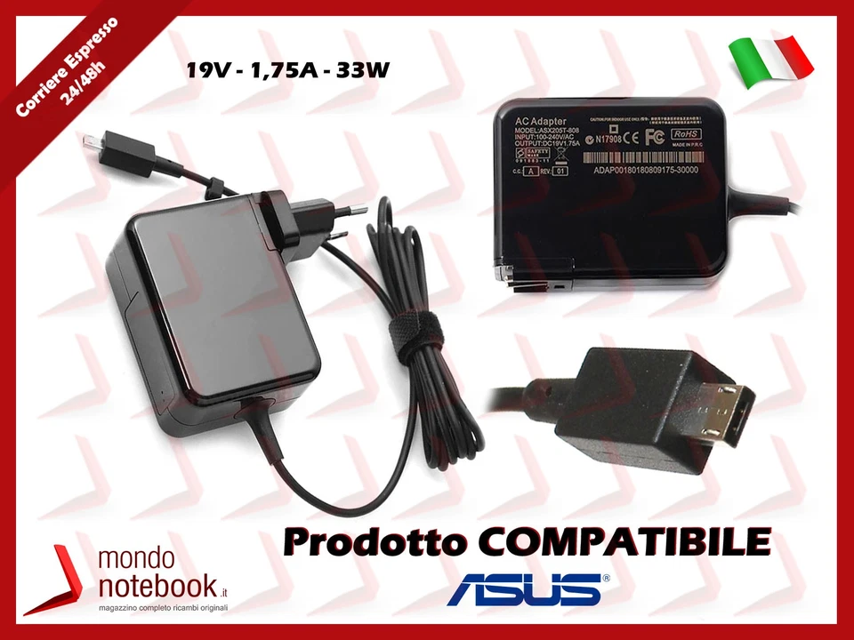 Alimentatore Compatibile per ASUS 33W 19V 1,75A per TP200SA X205T X205TA X206HA - Immagine 1 di 1