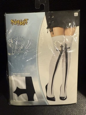 Spirit Gothic Cross Thigh High Black White Stockings Nylons Costume Cosplay OS - Image 1 of 2