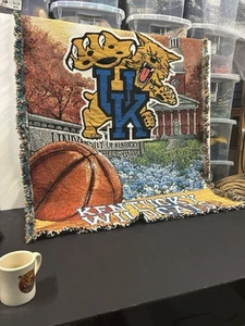 Vintage 90s University of Kentucky Wildcats Fringe Blanket Throw 56X42 Colorful - Picture 1 of 10