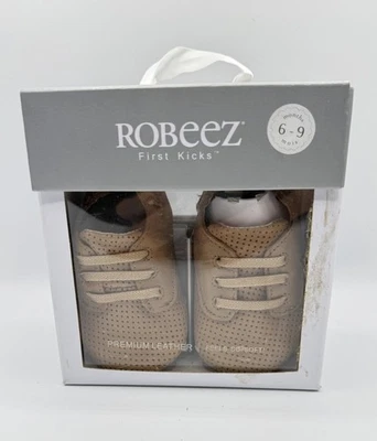 Robeez First Kicks Cuna Bebé Zapatos Talla 6-9 Meses Cuero Pull on Comodidad Beige Foto 1 de 4