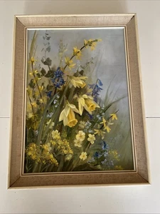 Vintage Oil Painting Still Life Of Flowers Daffodils Etc Irene Sykes - Imagen 1 de 11