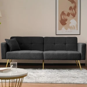 Schlafsofa mit Bettfunktion, verstellbarem Winkel, goldenen Beinen, mit Kissen - Bild 1 von 24