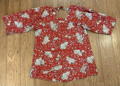 DESIGN HOUSE Vintage 1960s Red Floral Paisley Print Apron Artist Smock Top  - Image 1 of 4