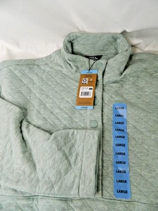 Felpa donna Eddie Bauer grande blu chiaro trapuntata chiusura a scatto finto collo tasche - Foto 1 di 13
