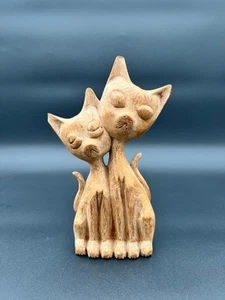 Vintage MCM handgeschnitzte Teakholz Siamkatzen 9,5 Zoll - Bild 1 von 7