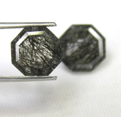 Natural Faceted Black Rutile Quartz Pair In Square Shape 6.75 Carats 10x10x5 mm - Image 1 of 4