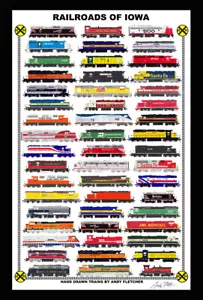 Ferrocarriles de Iowa 12""x18"" póster enmarañado firmado por Andy Fletcher - Imagen 1 de 1