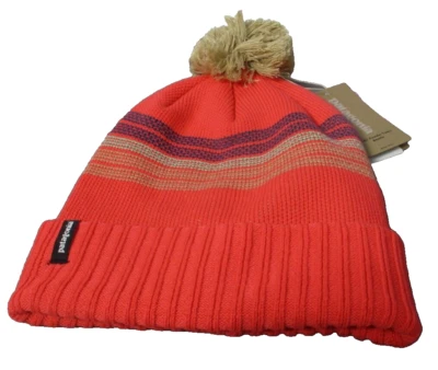 Patagonia Niñas Jóvenes Niños Gorro Rosa Sumac Rojo Lana Tejido Pom Forrado Foto 1 de 4