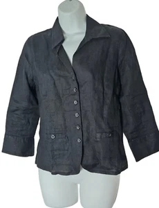 Talbots Womens Jacket Size 4 Black 3/4 Sleeve Irish Linen Lightweight Unlined - Picture 1 of 11