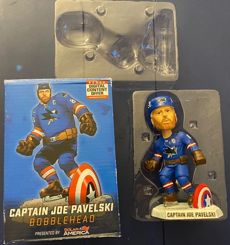 Joe Pavelski San Jose Sharks Marvel’s Captain America Bobblehead In Box 2018 SGA Cover