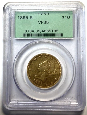 1895-S $10 Liberty Gold Low Low Mintage PCGS VF35 Cover