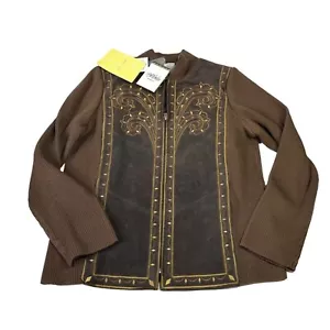 Chaqueta De Colección Bob Mackie Mujer Mediana Bordada Gamuza Marrón Chocolate NUEVA - Imagen 1 de 12