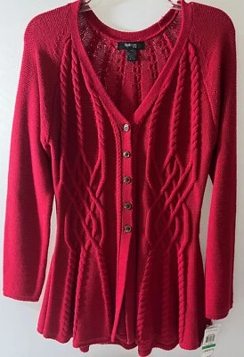 Style & Co Sweater Women Sz PL Red Amore Button L-S Cotton/Acrylic Flare Tunic - Image 1 of 4
