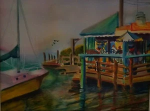 Fine Art Original Signed Watercolor Painting Maritime by Artist Carol Thaw - Picture 1 of 5
