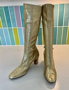 Vintage 1960's Herbert Levine Fitted Gold Boots Deadstock - Picture 1 of 6