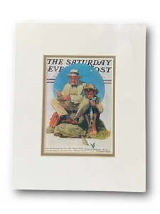 Norman Rockwell Matted Print 8 x 10 Saturday Evening Post Cover Catching Fish - Picture 1 of 3